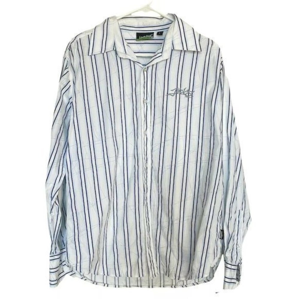 Jacks Surfboards Mens Button Down Front Shirt Size L Striped Western Long Sleeve